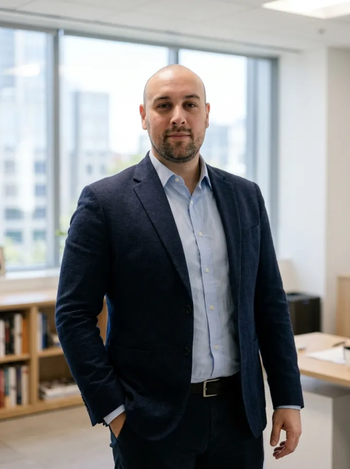 Hans Burtin in a bright office
